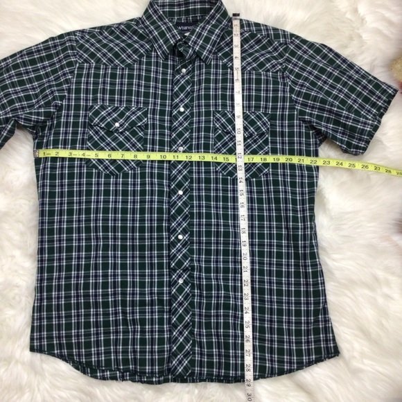 Vintage Wrangler Western Style Shirt Mens Pearl Snap Cowboy Cut Green Plaid L - Picture 4 of 6